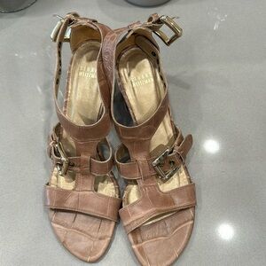 Stuart Weitzman tan Croc-embossed sandals, 8N